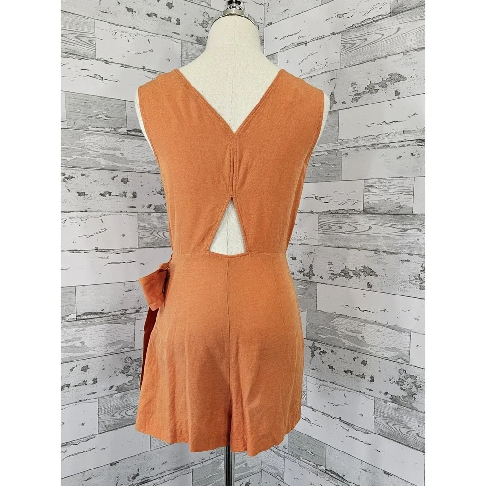 Zara Orange Sleeveless Romper Wrap Front Tie V Neck Womens Xsmall